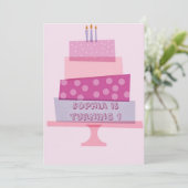 Roze uitnodiging van de Birthday Cake Party (Staand voorkant)