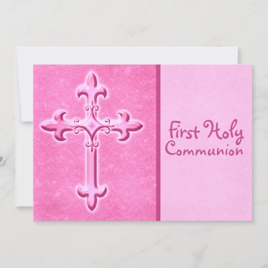 Roze Uitnodiging van de eerste Heilige Communie (Voorkant)