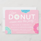Roze uitnodiging van Donut Party | Donut Birthday (Voorkant)
