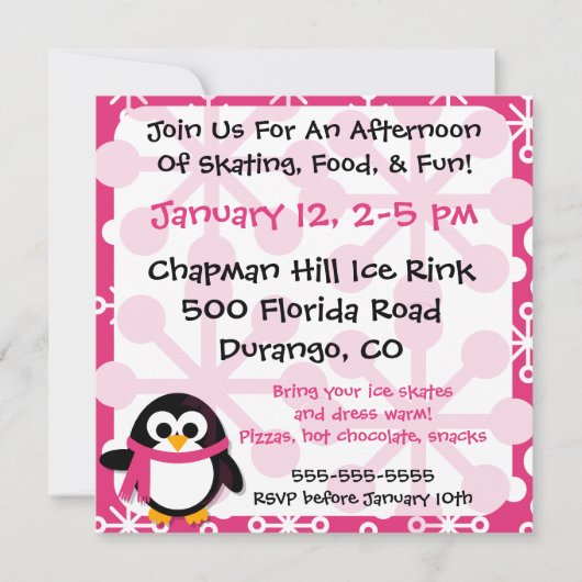 Roze uitnodiging van Penguin (Achterkant)