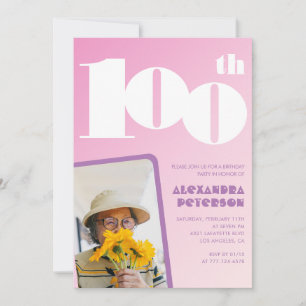 Roze uitnodiging voor 100ste verjaardag met Retro