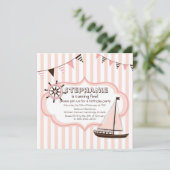 Roze uitnodiging voor geboorte van banner van neus (Staand voorkant)