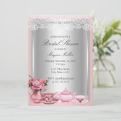  roze uitnodiging voor hoge theebridal (Staand voorkant)