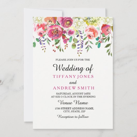 Roze uitnodiging voor tropische bruiloft (Voorkant)