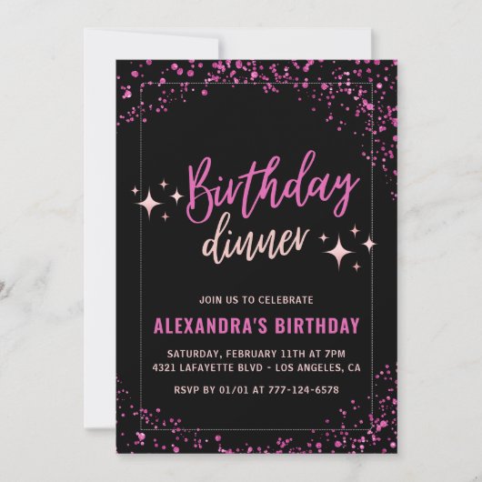 Roze uitnodigingen 30e verjaardag Verjaardagsdiner (Voorkant)