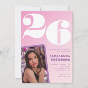 Roze uitnodigingen voor 26ste verjaardag Retro fot