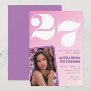 Roze uitnodigingen voor 27ste verjaardag Retro fot