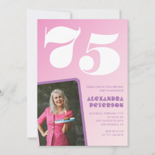 Roze uitnodigingen voor 75ste verjaardag Retro fot