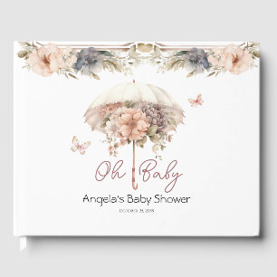 Roze  Umbrella Butterfly Baby shower Gastenboek