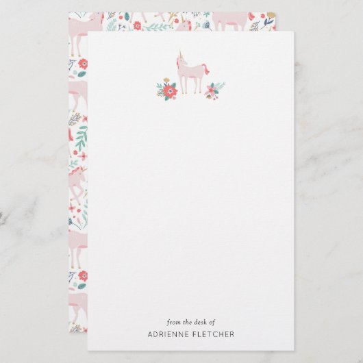 Roze Unicorn - aangepaste artikelen Briefpapier (Voorkant / Achterkant)