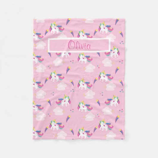 Roze Unicorn Baby Fleece Deken (Voorkant)