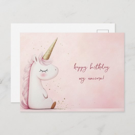 Roze Unicorn Birthday Briefkaart (Voorkant / Achterkant)