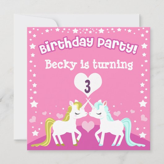 Roze Unicorn Birthday Uitnodiging (Voorkant)