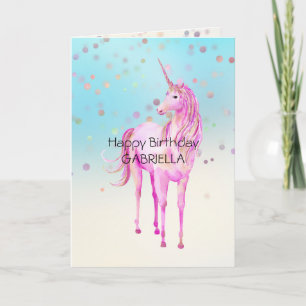 Roze Unicorn Confetti Persoonlijke naam Kaart