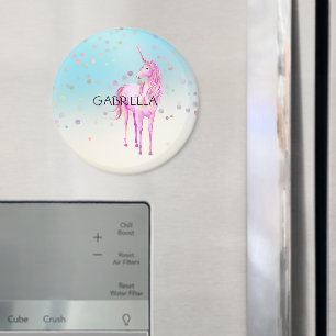 Roze Unicorn Confetti Persoonlijke naam Magneet