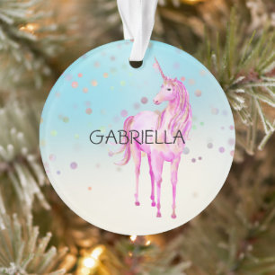 Roze Unicorn Confetti Persoonlijke naam Ornament