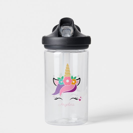 Roze Unicorn Face Gepersonaliseerd Waterfles (Voorkant)