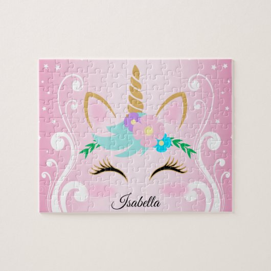  roze Unicorn 🦄 Face Legpuzzel (Horizontaal)