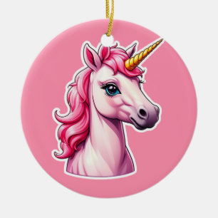 Roze Unicorn Fantasy Keramisch Ornament
