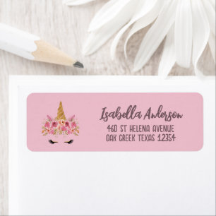Roze Unicorn Floral Glitter Etiket