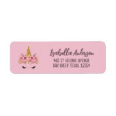 Roze Unicorn Floral Glitter Etiket (Voorkant)