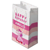 Roze Unicorn Girl Happy Birthday Klein Cadeauzakje (Achterkant Gekanteld)
