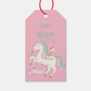 Roze Unicorn Happy Birthday Cadeaulabel