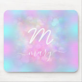 Roze Unicorn Holograaf Naam Modern Monogram White Muismat (Voorkant)