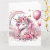 Roze Unicorn Kaart (Gele Bloem)