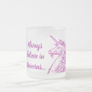 Roze Unicorn Magical Believe Quote of Jouw tekst Matglas Koffiemok