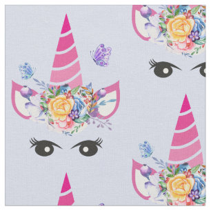 Roze Unicorn met Floral Crown & Butterflies Stof