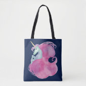  roze Unicorn op blauw Draagtas (Voorkant)