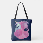  roze Unicorn op blauw Draagtas (Achterkant)
