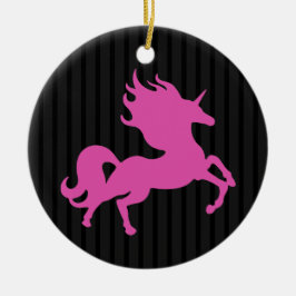 Roze Unicorn op zwarte achtergrond Keramisch Ornament