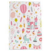 Roze Unicorn Party Pattern Monogrammed Girl Kinder Medium Cadeauzakje (Achterkant)