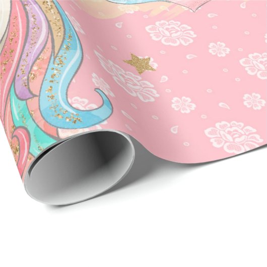 Roze Unicorn Pattern Cadeaupapier (Rol Hoek)