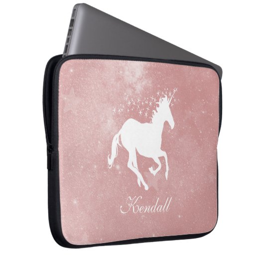 Roze Unicorn persoonlijke laptophoes Laptop Sleeve (Voorkant Rechts)
