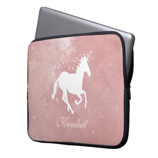 Roze Unicorn persoonlijke laptophoes Laptop Sleeve (Voorkant Links)