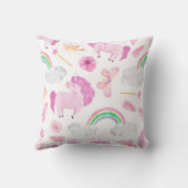 Roze Unicorn Rainbows Girly Magical Butterflies Kussen (Achterkant)