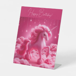 roze unicorn reclamebord met voetstuk
