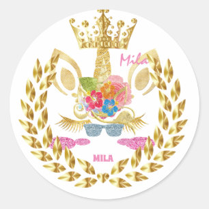 Roze unicorn ronde sticker