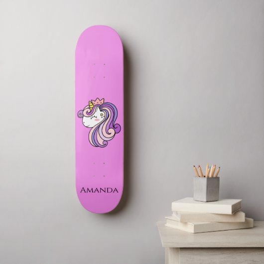 Roze unicorn skateboard (Muurkunst)