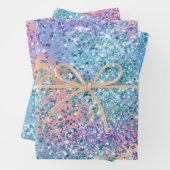 Roze Unicorn Sparkle Paars Aqua Glitter Confetti  Inpakpapier Vel (In situ)