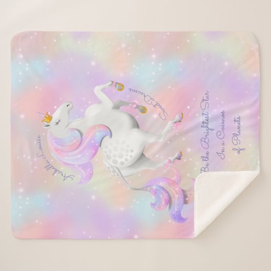 Roze Unicorn Sparkles Enmoedigings Neursery Sherpa Deken (Voorkant (horizontaal))