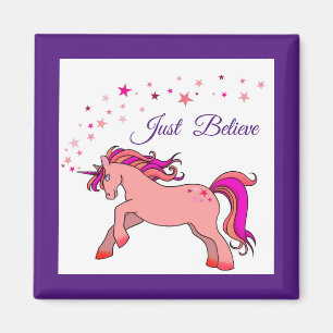 Roze Unicorn Square Magnet Magneet