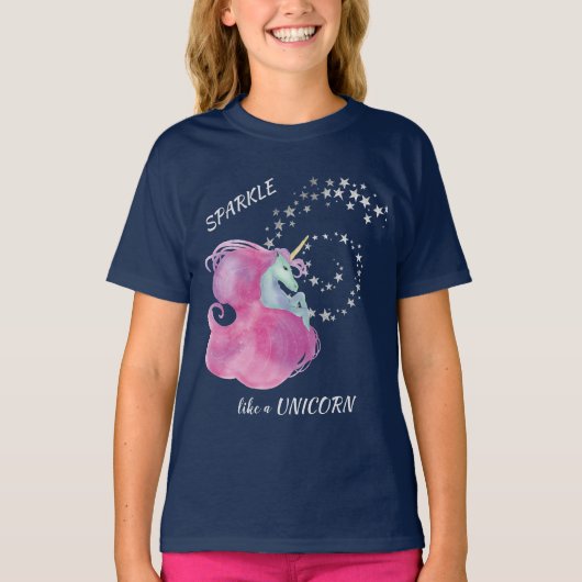Roze Unicorn Star Sparkle T-shirt (Voorkant)