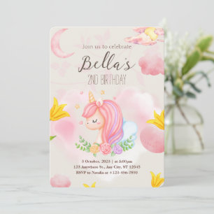 Roze Unicorn tweede uitnodiging voor de geboorte