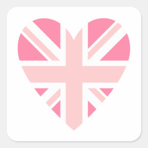 Roze Union Jack/Flag Hart Vierkante Sticker