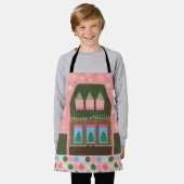 Roze vakantiedorp schort (Gedragen)