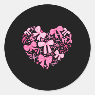 Roze Valentijn Coquette Strik Hart Ronde Sticker
